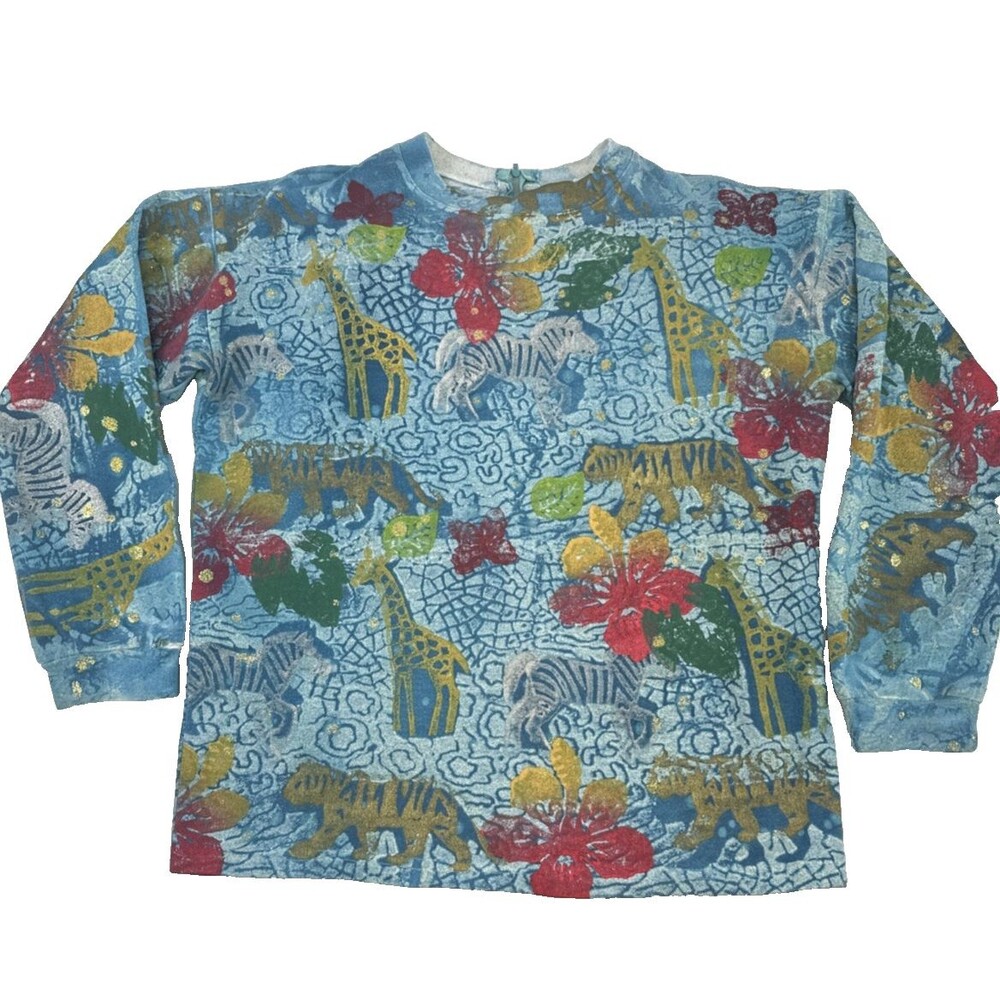 Marcy N Me Sweatshirt Sweater Zoo Safari Animal Paint Glitter Crewneck Zip Med